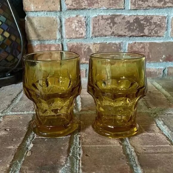 Vtg Anchor Hocking Amber Georgian Honeycomb Juice Glasses Set of 2 - Picture 1 of 6